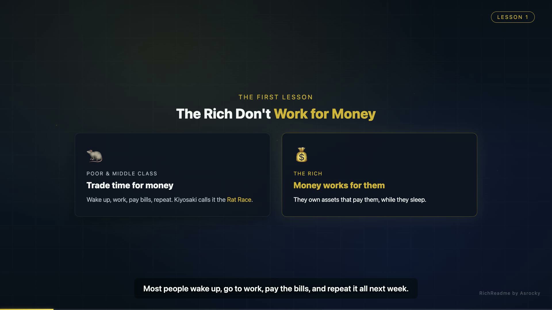 Lesson 1: the poor trade time for money, the rich make money work for them